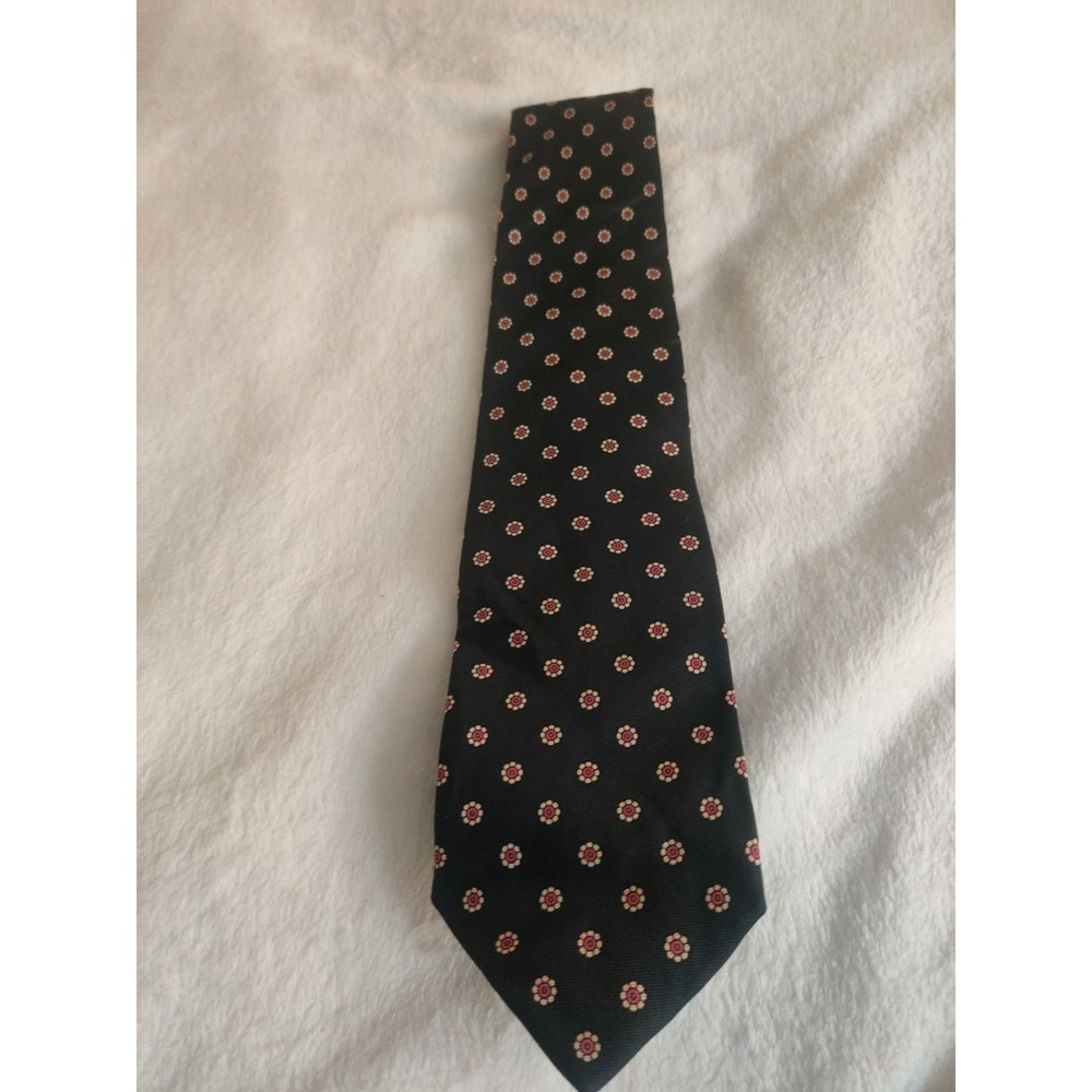 Preswick & Moore Mens Silk‎ Tie Black Red Floral Medallion Handsewn USA Made
